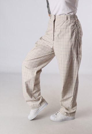 VINTAGE HIGH WAISTED TROUSERS TARTAN CHECKED UK 16 (GA5V)