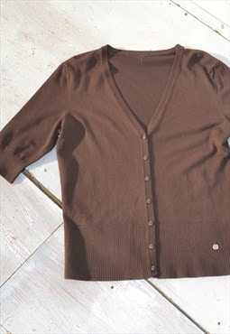 Vintage brown half sleeved knitted cardigan,knit blouse
