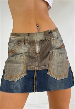 Vintage Y2k Mini Skirt Denim Grunge Patchwork 90s 00s