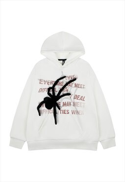Spider hoodie patchwork pullover Gothic punk jumper in white