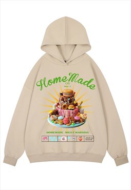 Food print hoodie psychedelic pullover raver top in cream