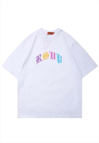 KALODIS RAINBOW LETTER EMBROIDERY SIMPLE T-SHIRT
