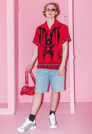 VINTAGE RED TRIBAL PRINT RAVE SHIRT