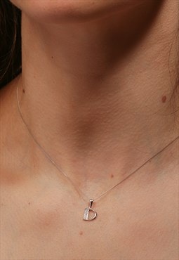 Solid White Gold Diamond "D" Initial Pendant Necklace