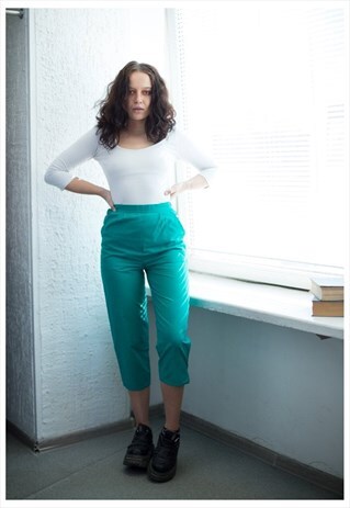VINTAGE 80'S HIGH WAISTED MINIMALIST GREEN TROUSERS