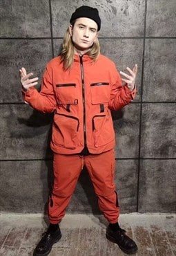 Cargo tracksuit sport set utility overalls combo in orange