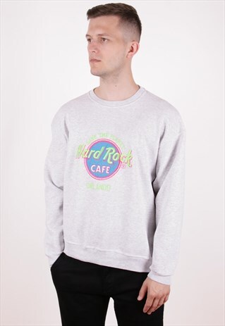 90S VINTAGE HARD ROCK CAFE SWEATSHIRT USA BIG LOGO SPELL OUT