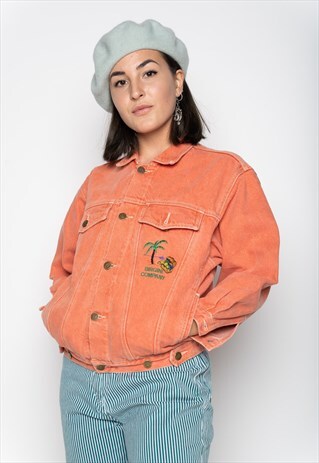 CORAL TROPICAL EMBROIDERY DENIM JACKET S