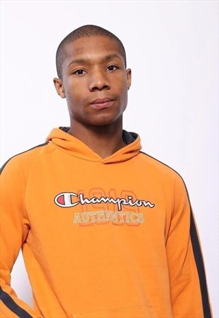 VINTAGE CHAMPION BIG LOGO SPELLOUT HOODIE ORANGE