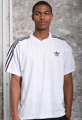 VINTAGE ADIDAS 3 STRIPE LOGO T-SHIRT GREY
