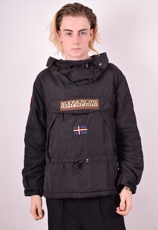 NAPAPIJRI MENS VINTAGE PULLOVER JACKET SMALL BLACK 90S