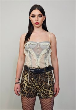 Mini leopard shorts cropped  animal print hotpants brown