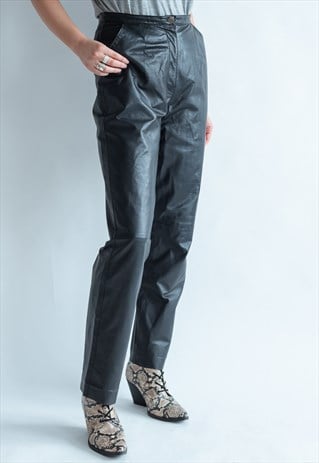 VINTAGE 70S BIKER LEATHER TROUSERS IN HIGH WAIST