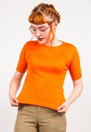 VINTAGE BRIGHT ORANGE KNIT TOP T-SHIRT