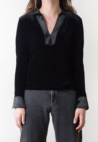 70'S VINTAGE VELVET & SATIN HENLEY