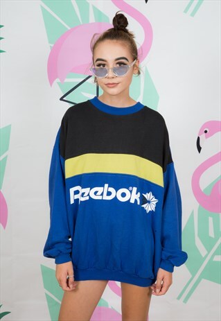90S VINTAGE BLUE & GREEN REEBOK CLASSIC SWEATSHIRT JUMPER