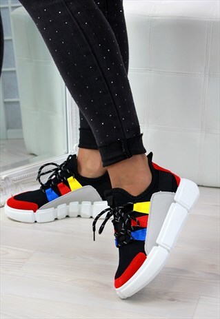 BLACK LACE UP CHUNKY TRAINERS