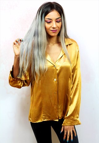 1990S VINTAGE GOLD METALLIC SILKY BLOUSE