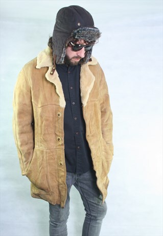 VINTAGE OVERSIZED SUEDE SHEEPSKIN SHERLING LINED JACKET