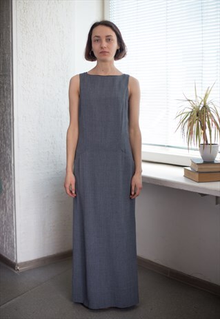 VINTAGE 80'S MAXI MINIMALIST SLEEVELESS DRESS IN GREY