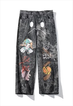Tie-dye jeans paint splatter denim overalls graffiti pants