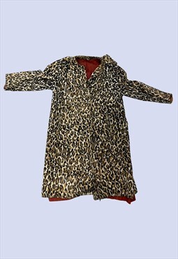 Brown Leopard Animal Print Faux Fur Mid Length Winter Coat