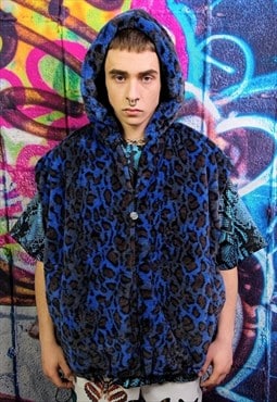 Leopard fleece gilet handmade animal hoodie jacket in blue