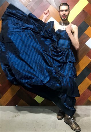 VINTAGE BLUE & BLACK 80'S DIVA GOWN