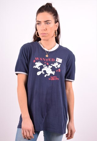 DISNEY WOMENS VINTAGE T-SHIRT TOP LARGE BLUE 90'S