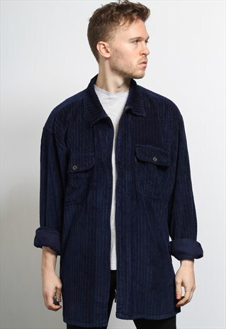 VINTAGE CORDUROY CORD SHIRT BLUE