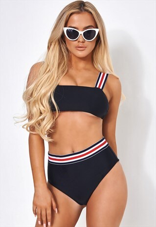 ROKI BLACK STRIPED HIGH WAISTED BIKINI