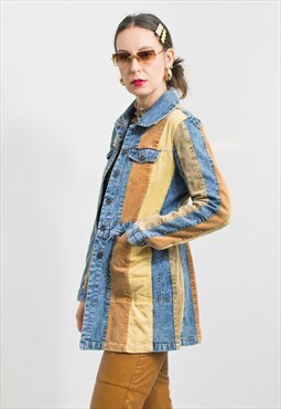 Vintage Y2K denim jacket corduroy multi color trench women 