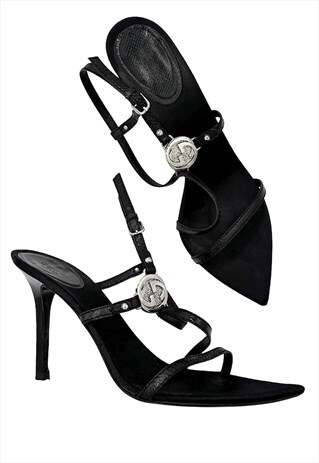 Gucci Heels Sandals GG Logo Black Strappy 38 / 5 
