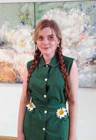 SLEEVELESS COTTON SUMMER DRESS IN JUNGLE GREEN