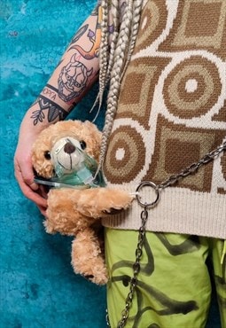 Plush toy bag reworked teddy bear cross body bag in brown