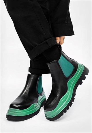 Small Platform green heel boots black ankle grunge shoes