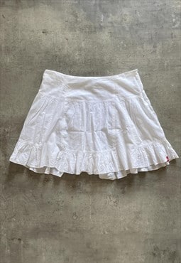 Vintage ESPRIT Y2K 00s white ruffle mini skirt