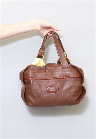 VINTAGE 1970'S BROWN RODA MOC CROC DETAIL LEATHER HAND BAG