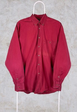 VINTAGE JAEGER SHIRT BUTTON UP LONG SLEEVE OXFORD RED LARGE