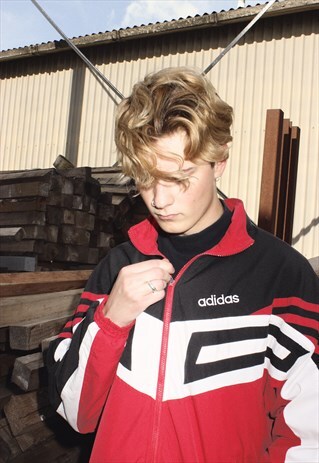 VINTAGE ADIDAS BLACK, RED AND WHITE TRACK JACKET