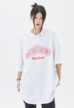 Glitter t-shirt star print tee silver foil top in off white