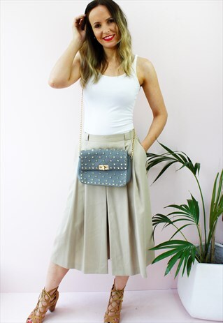VINTAGE 80'S BEIGE TAILORED CULOTTES SHORTS