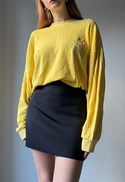 Vintage 80s Yellow Floral Towelling Jumper Size 16