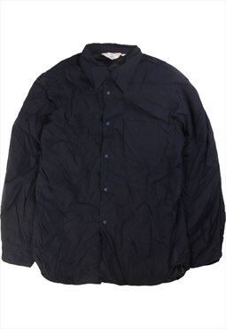 Vintage 90's Sae Shirte Puffer Jacket Button Up Hooded Navy