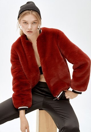 FAUX FUR BOMBER JACKET SUNNY IN RED