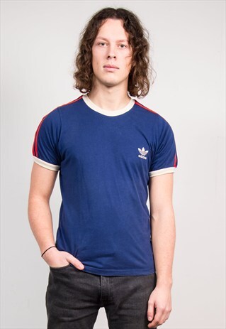 VINTAGE 90'S NAVY ADIDAS RINGER T-SHIRT