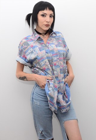 VINTAGE 90'S CRAZY FUNKY PATTERNED SUMMER SHIRT