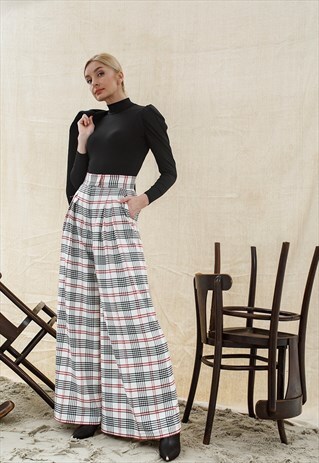 CHECKED PLEATED PALAZZO PANTS