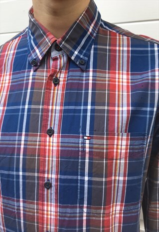 MENS TOMMY HILFIGER SHIRT BLUE CHECKED TOP LONG SLEEVE TOP
