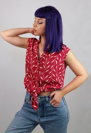 VINTAGE 90'S LEAVES PRINT RED VEST / TOP